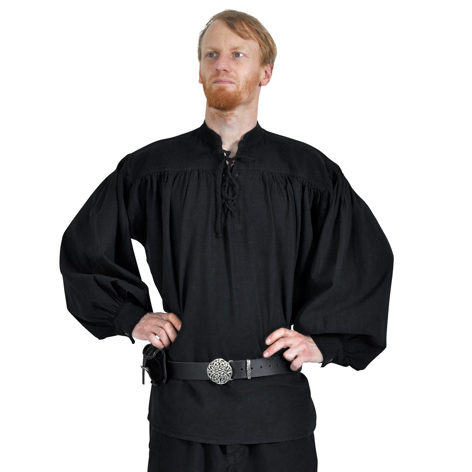 Imagen del producto Camisa medieval con cuello alto y cordones Friedrich negra