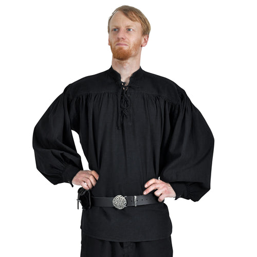 Imagen del producto Camisa medieval con cuello alto y cordones Friedrich negra