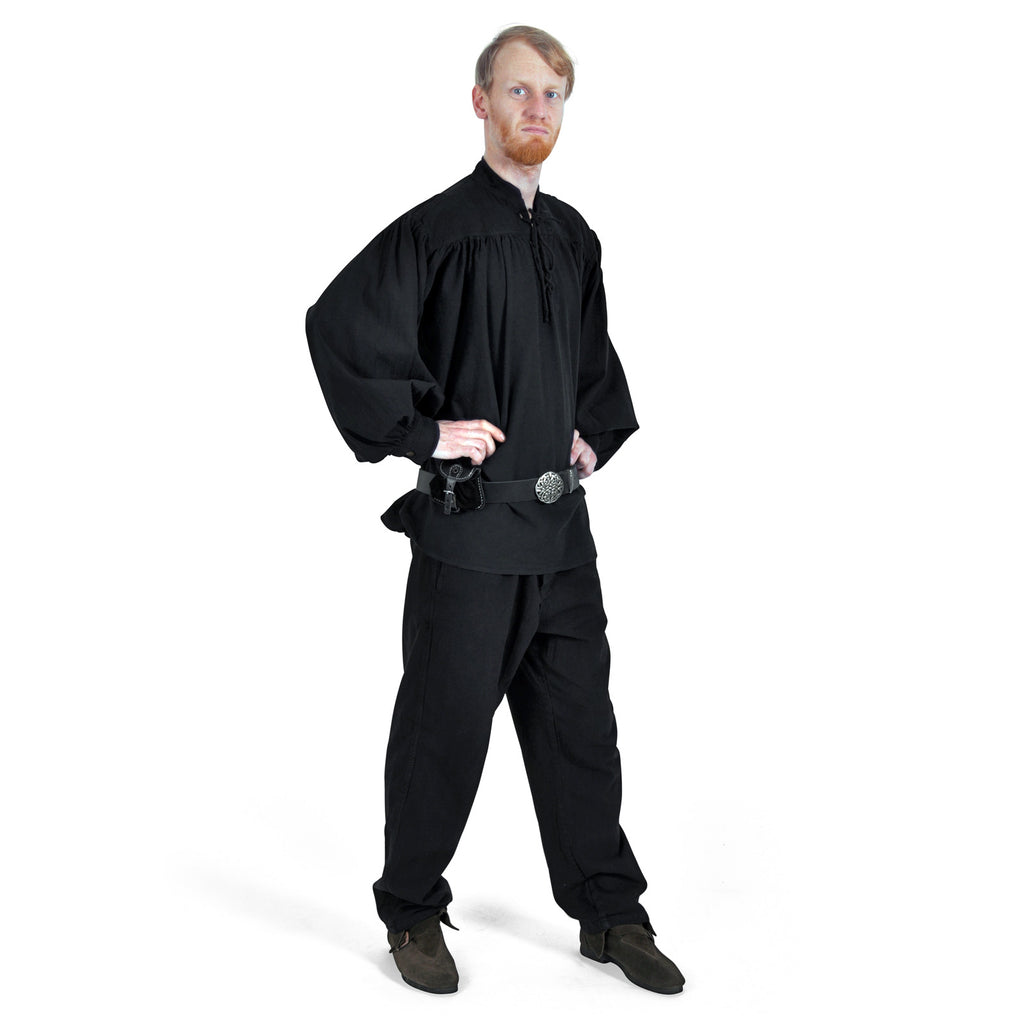 Imagen del producto Camisa medieval con cuello alto y cordones Friedrich negra