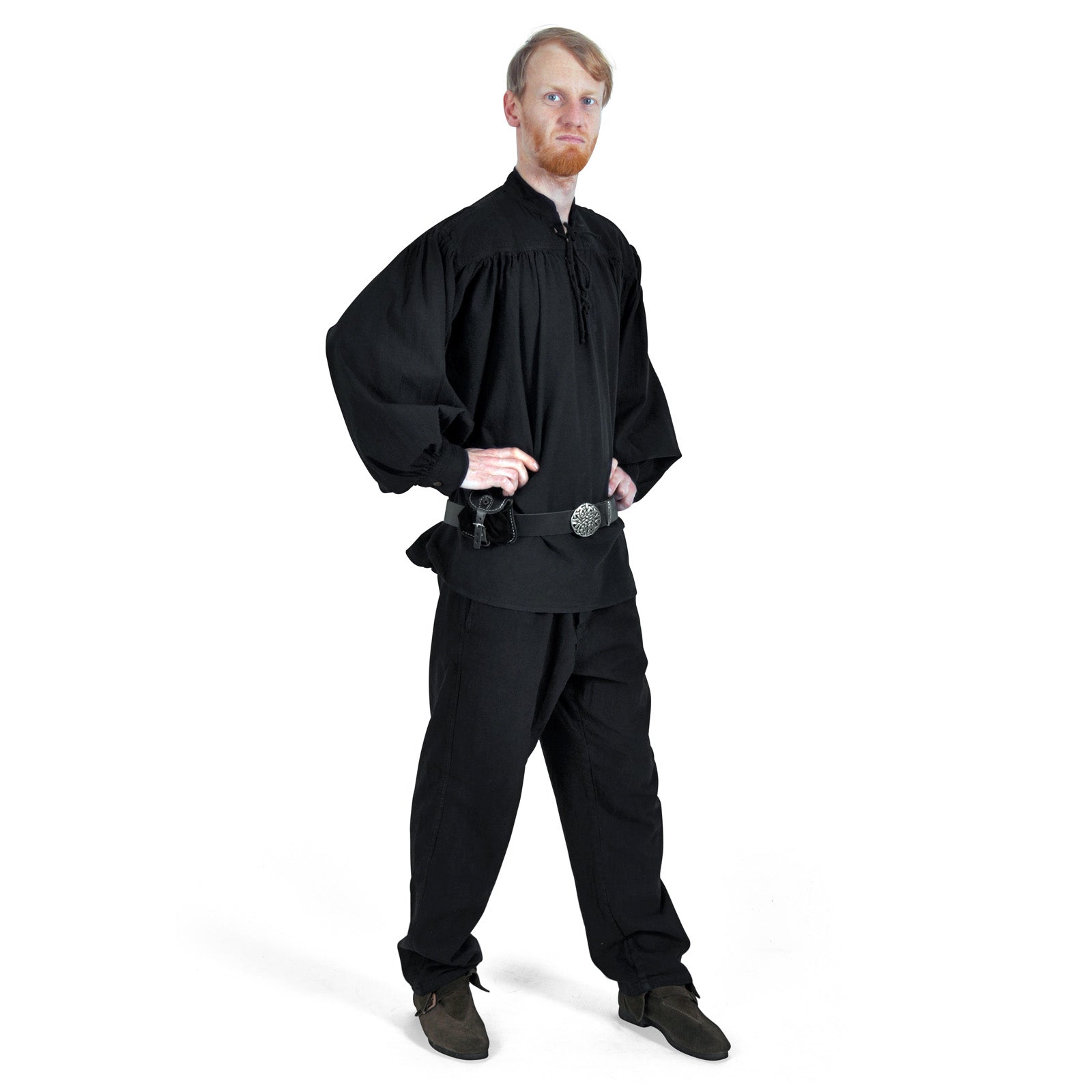 Imagen del producto Camisa medieval con cuello alto y cordones Friedrich negra