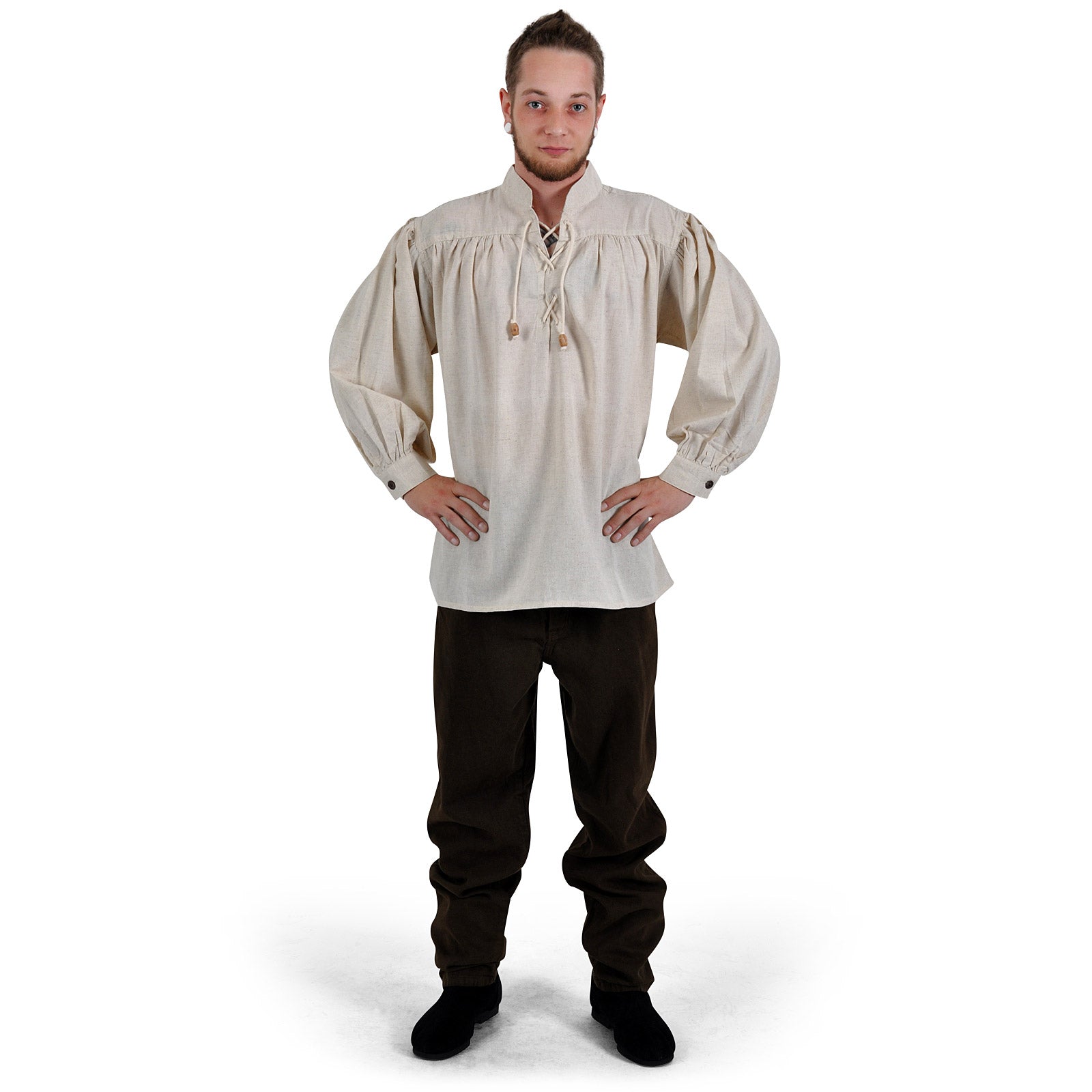 Imagen del producto Camisa medieval con cuello mao y cordones Friedrich natural
