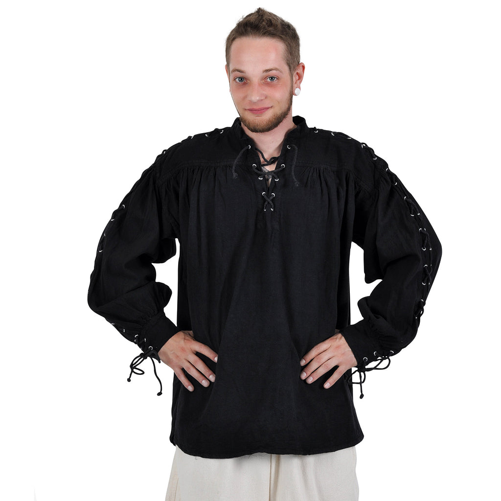 Imagen del producto Camisa medieval con cordones y ojales Adrian negra