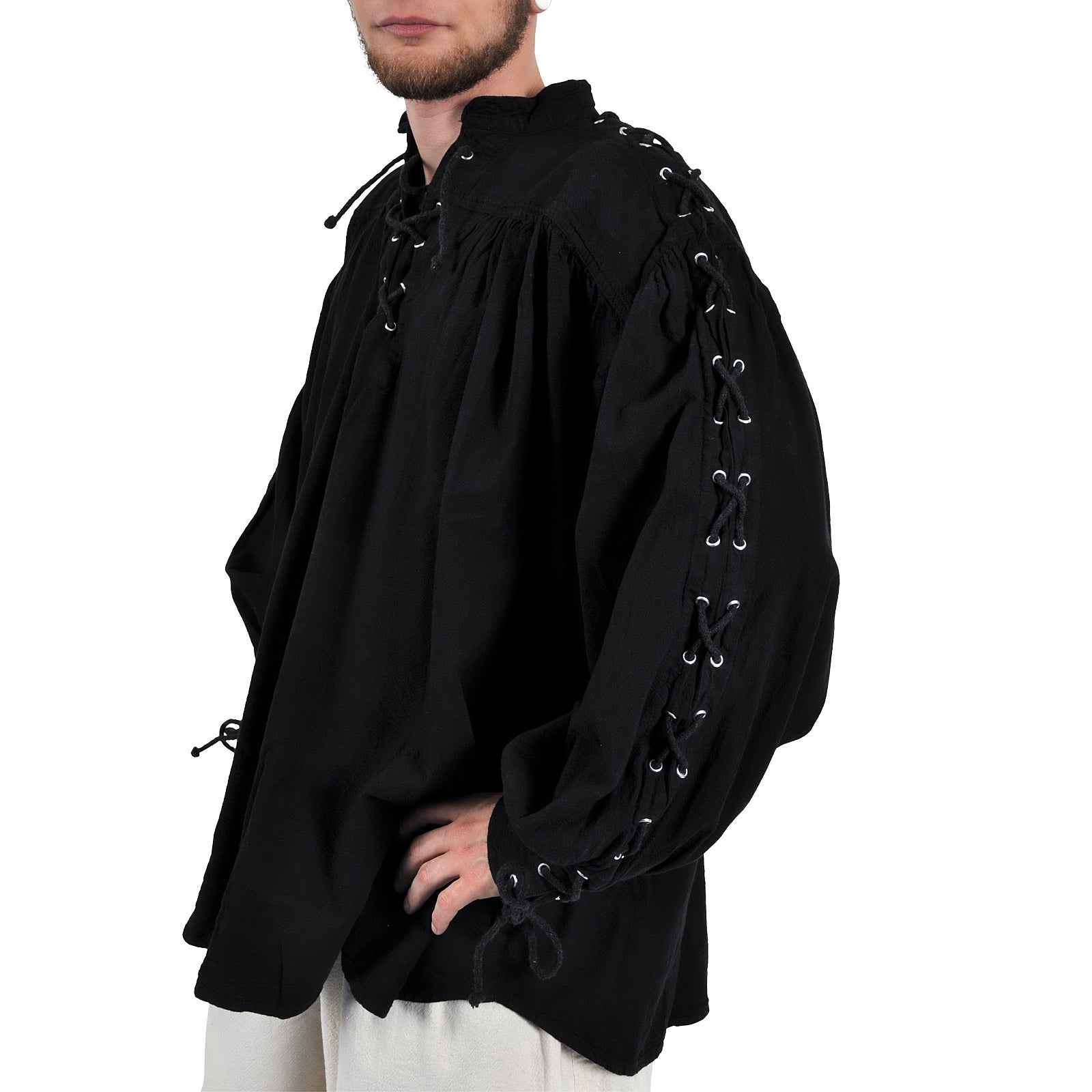 Imagen del producto Camisa medieval con cordones y ojales Adrian negra