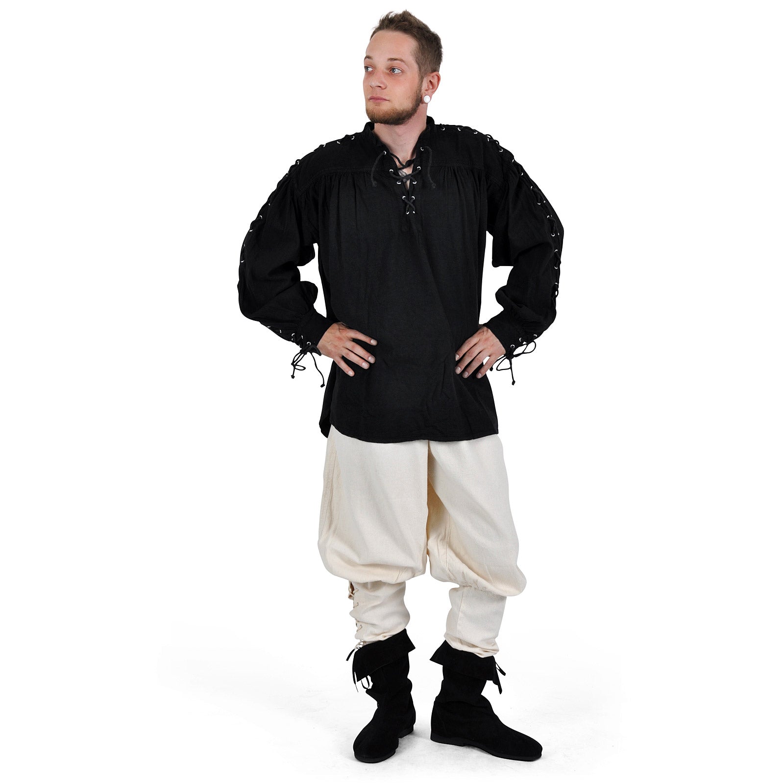 Imagen del producto Camisa medieval con cordones y ojales Adrian negra