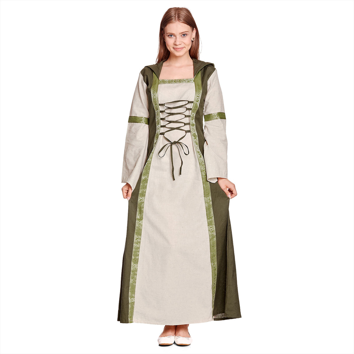 Imagen del producto Vestido medieval Rebecca en color natural-verde