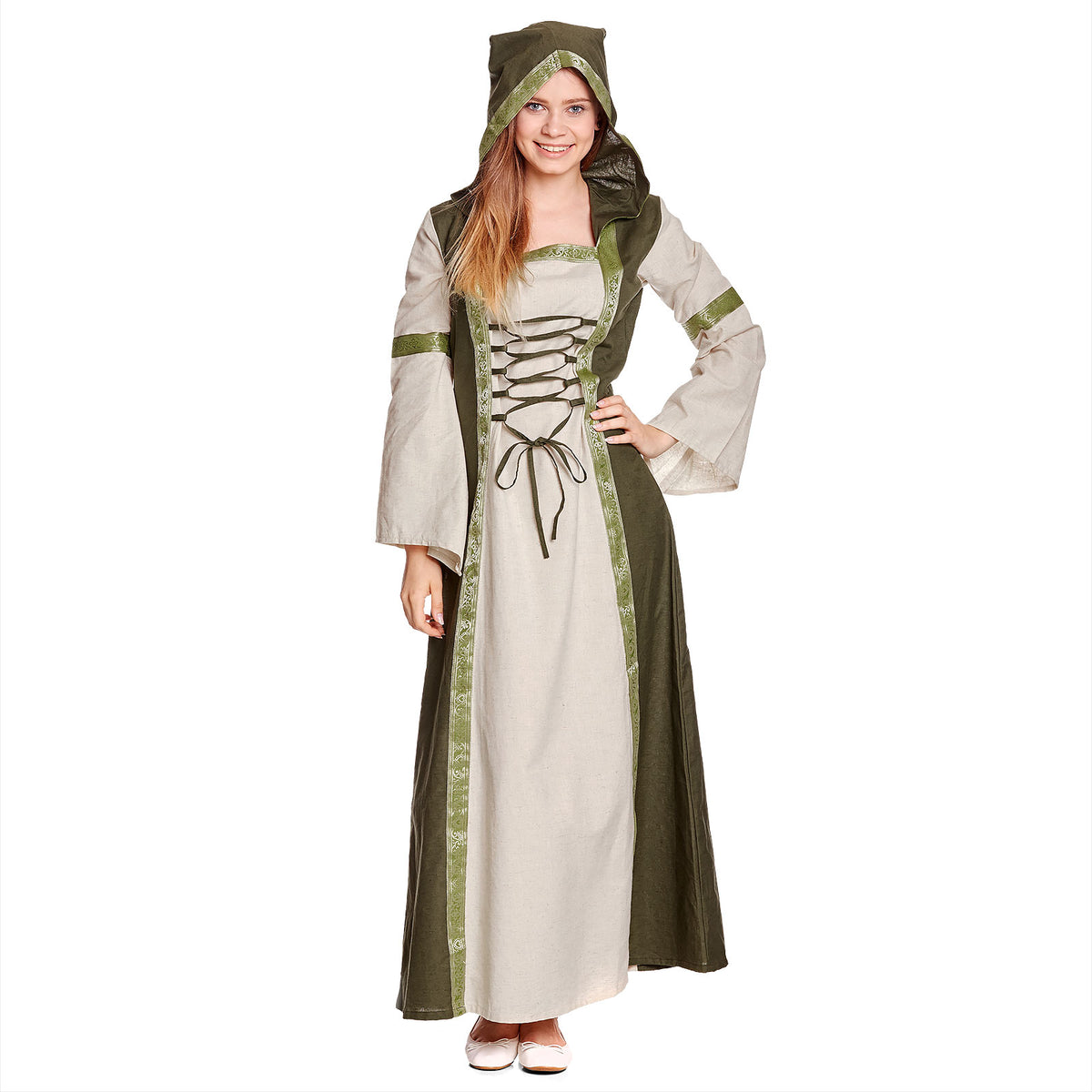 Imagen del producto Vestido medieval Rebecca en color natural-verde