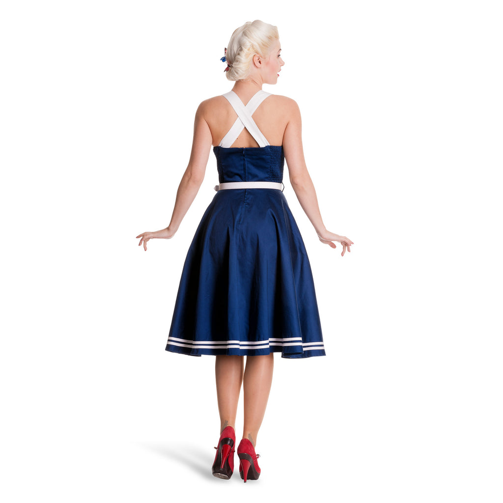 Imagen del producto Vestido Rockabilly Siren con cinturón azul marino
