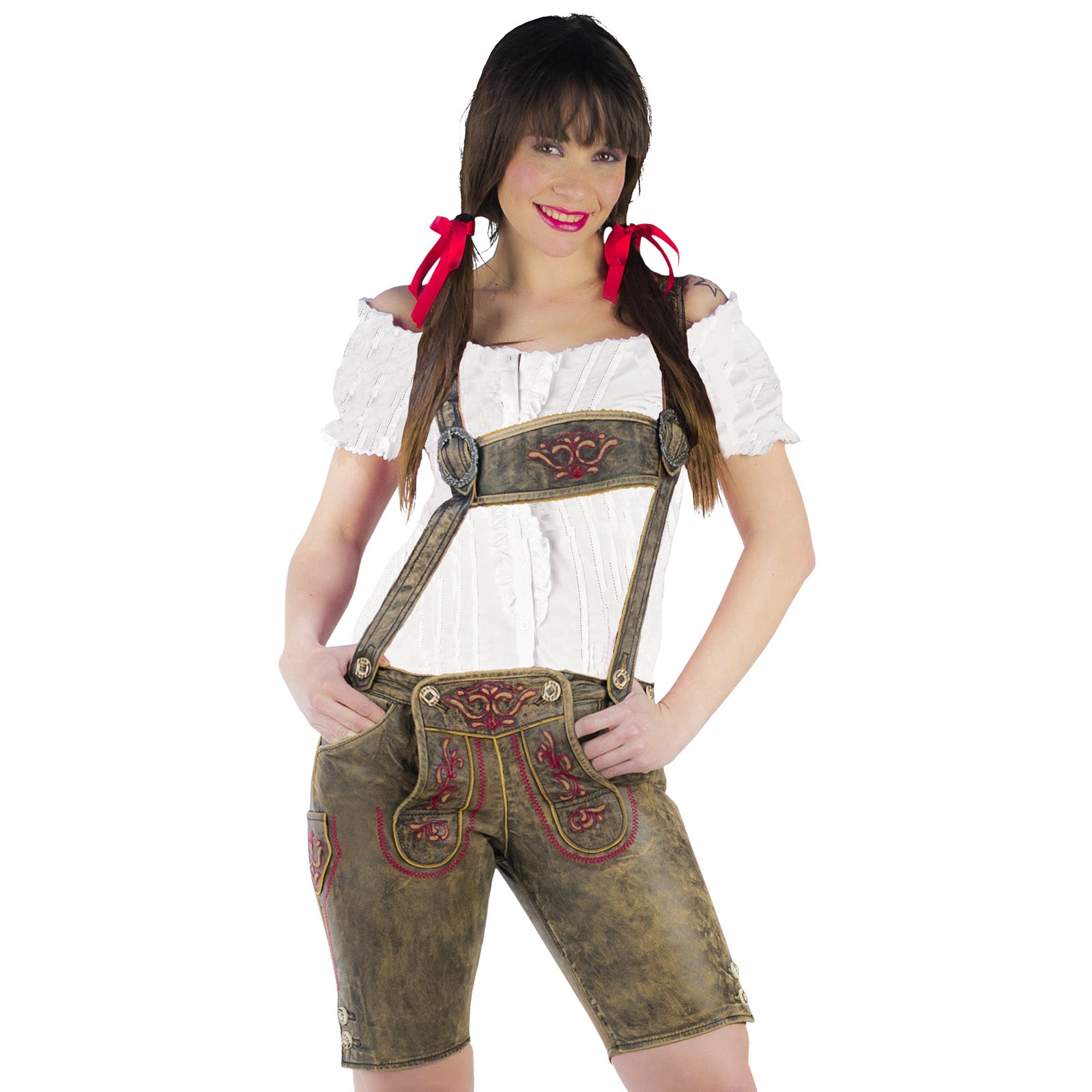 Imagen del producto Pantalones de cuero tradicionales para mujer con arnés de pecho