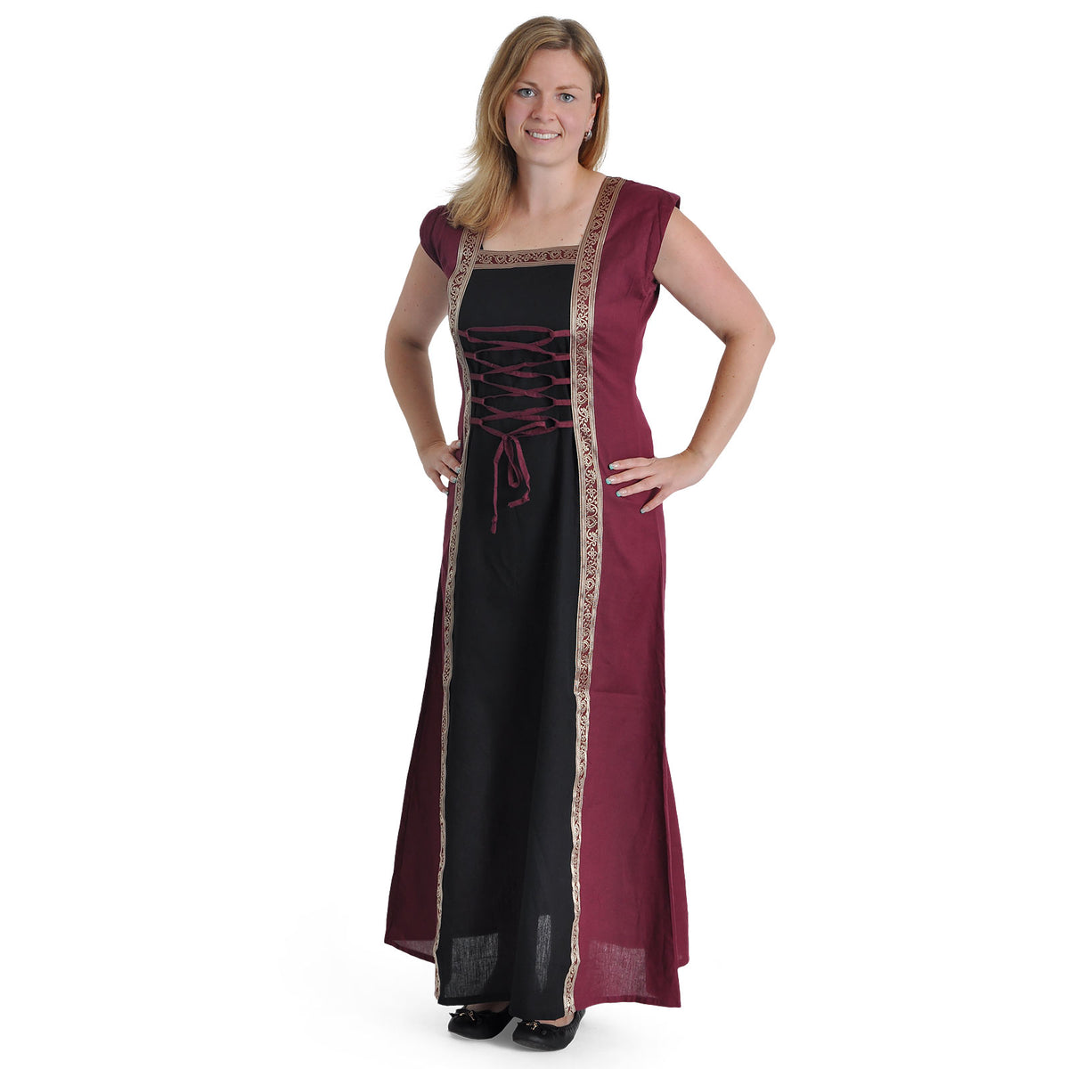 Imagen del producto Vestido medieval Applonia con mangas desmontables negro-burdeos