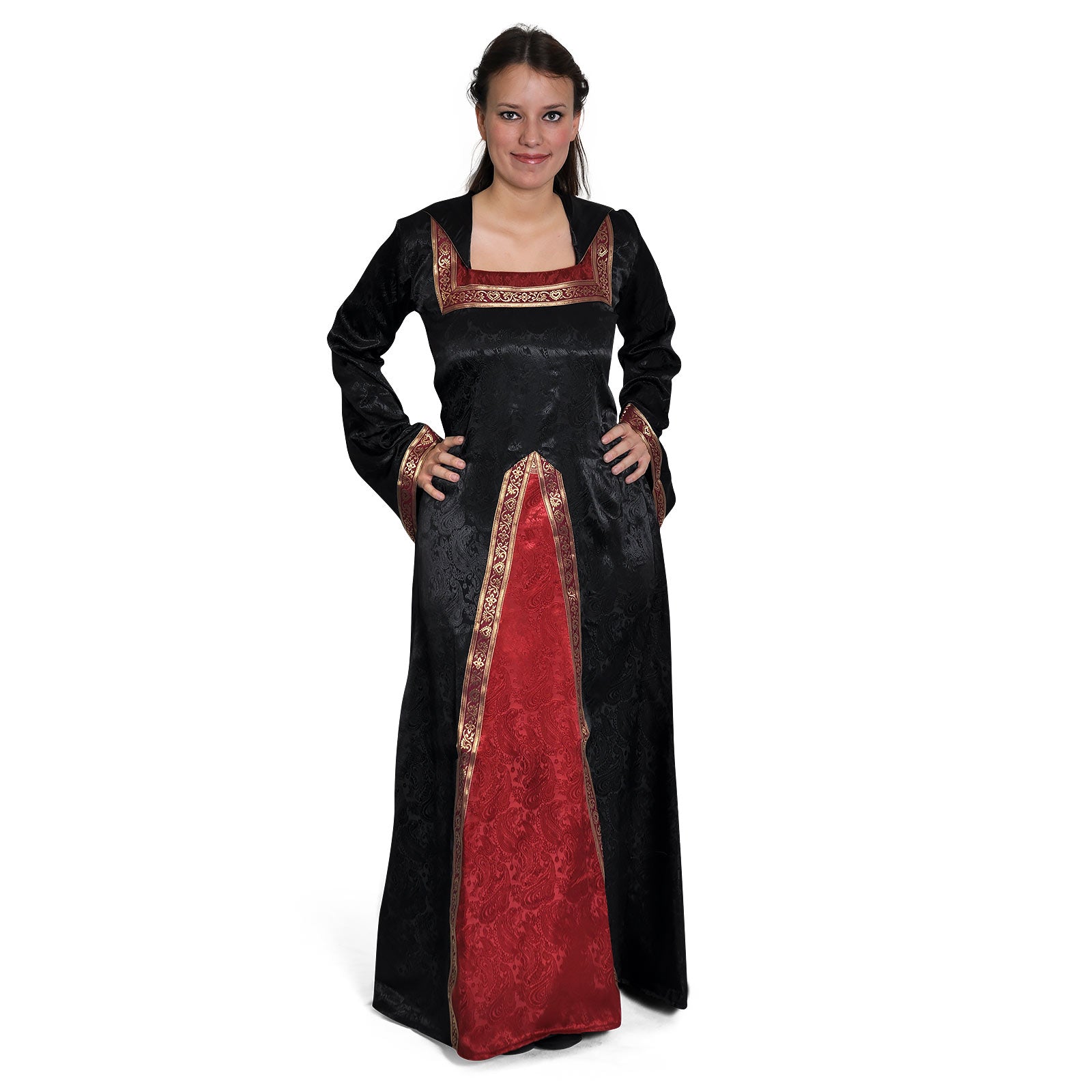 Imagen del producto Vestido medieval Otilia con capucha en punta negro-burdeos
