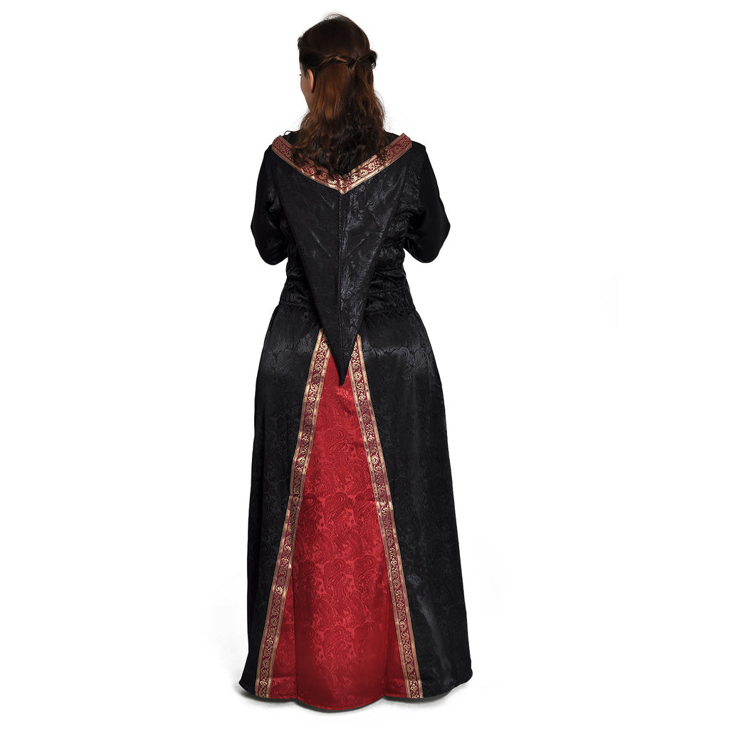 Imagen del producto Vestido medieval Otilia con capucha en punta negro-burdeos