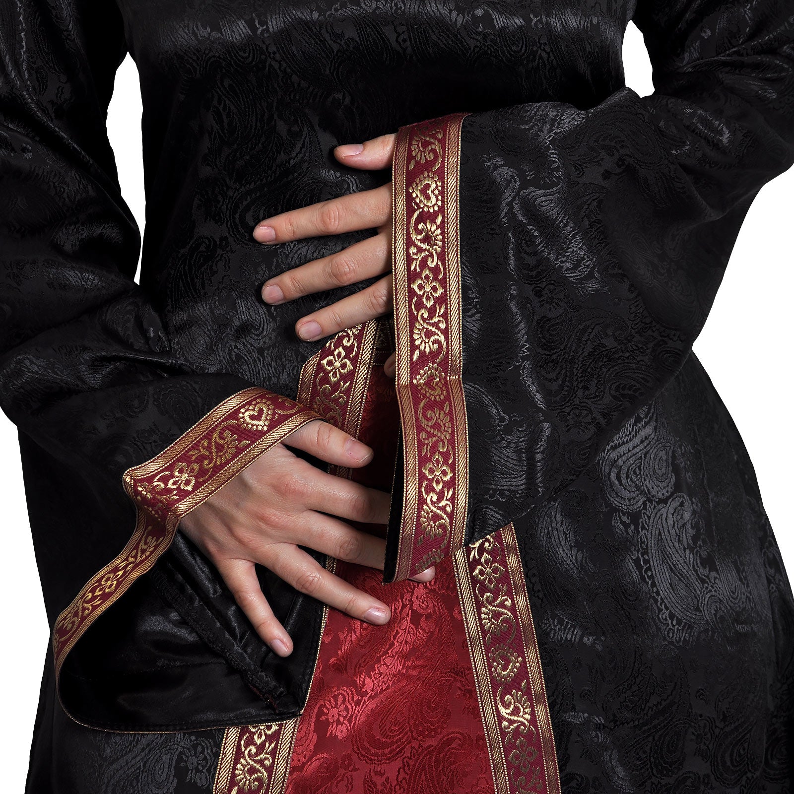 Imagen del producto Vestido medieval Otilia con capucha en punta negro-burdeos