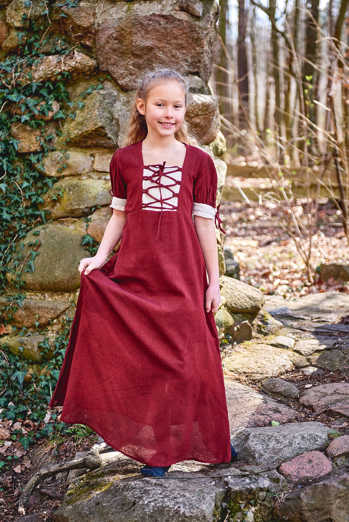 Imagen del producto Vestido de verano medieval para niños rojo beige