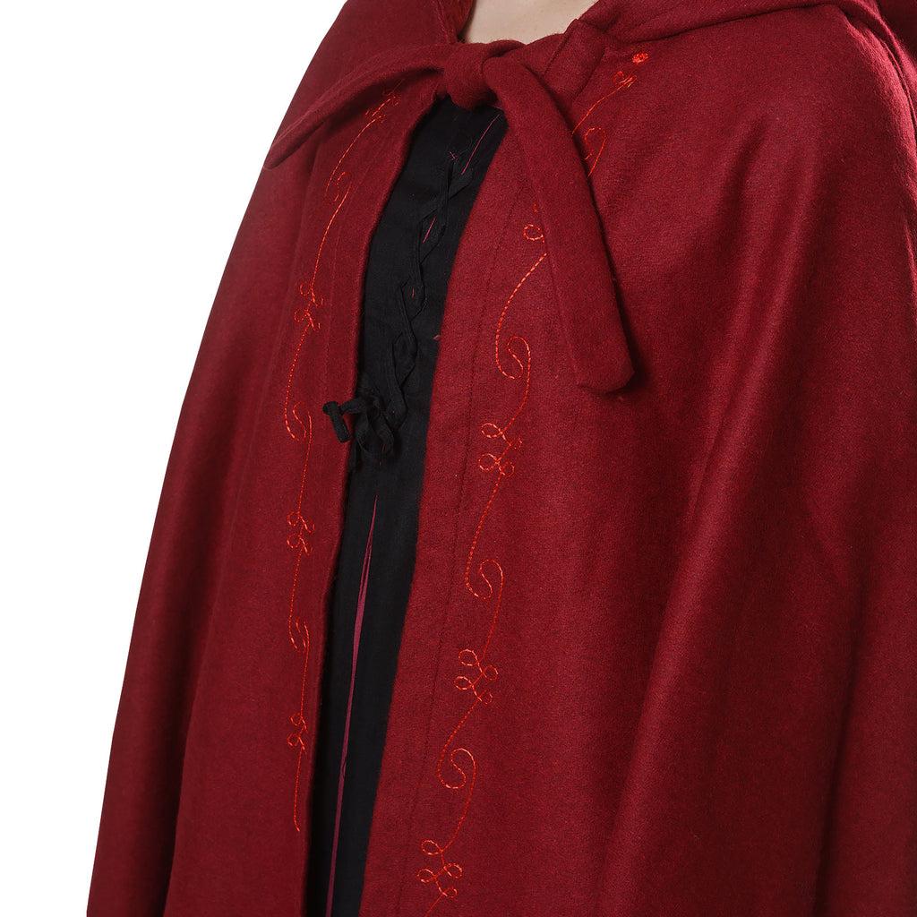 Imagen del producto Capa medieval con capucha y bordado rojo