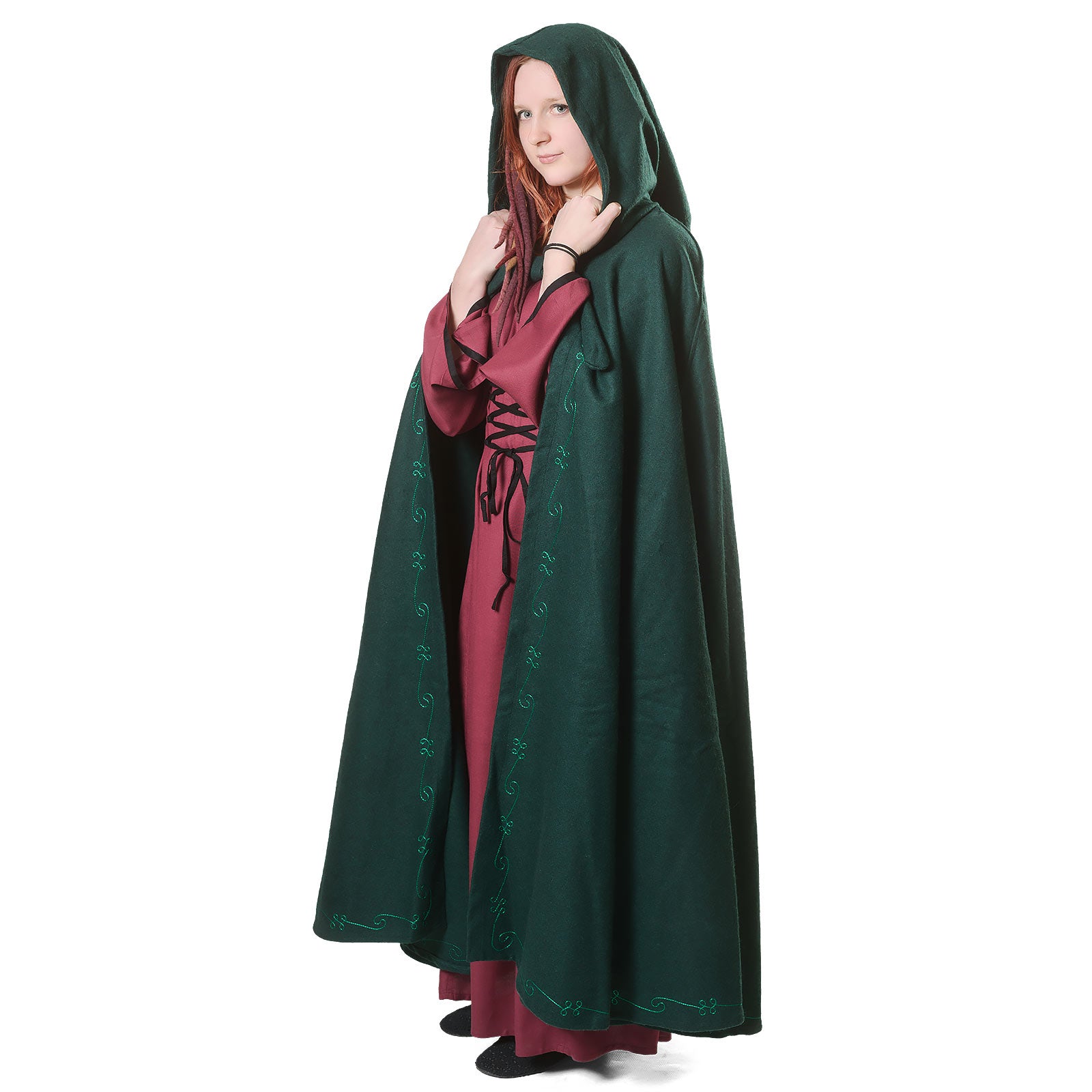 Imagen del producto Capa medieval con capucha y bordado verde