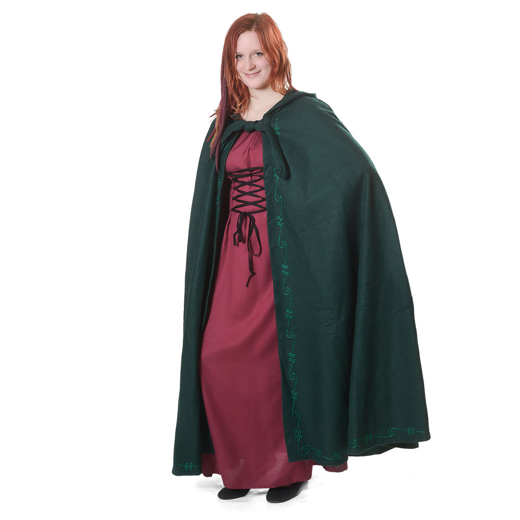 Imagen del producto Capa medieval con capucha y bordado verde