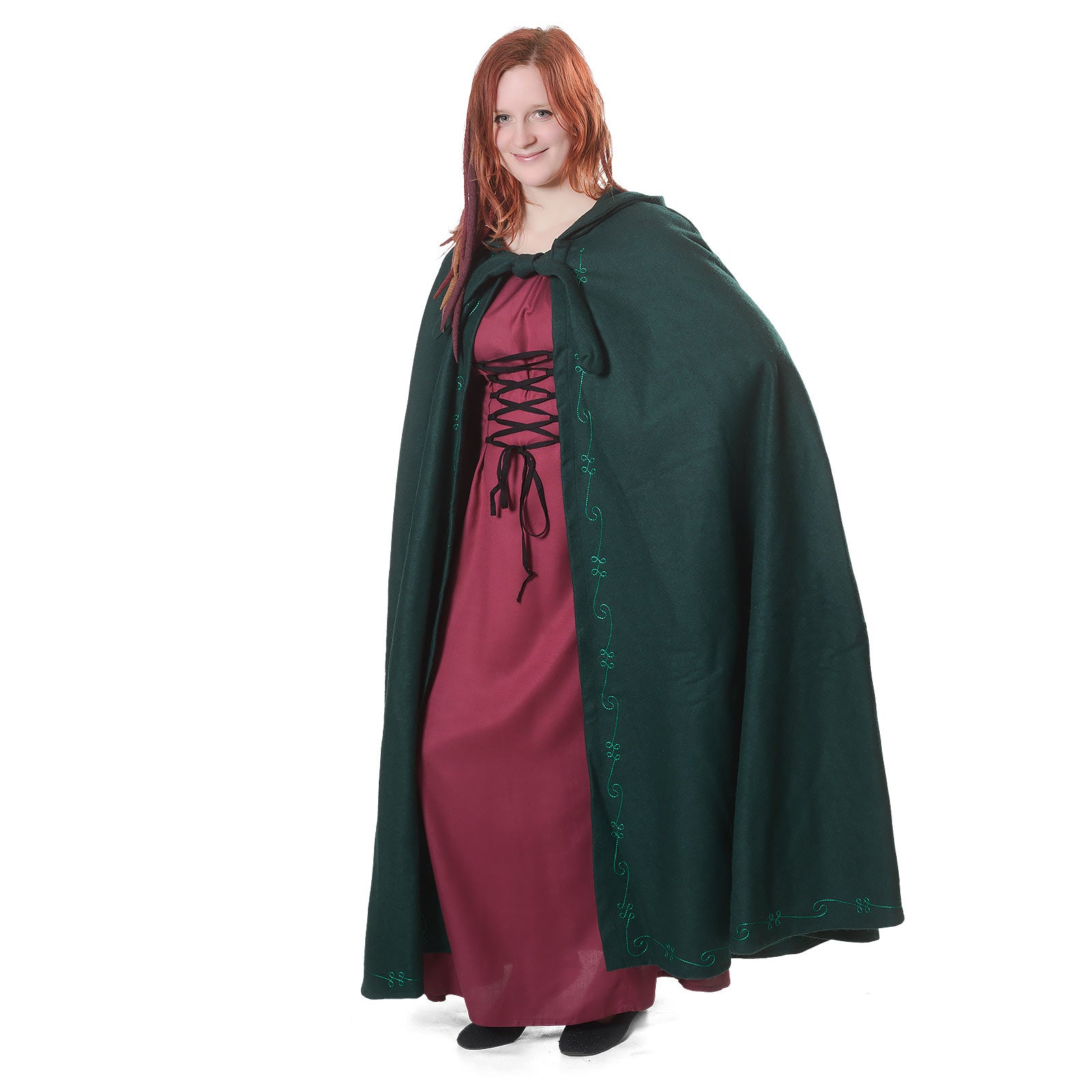 Imagen del producto Capa medieval con capucha y bordado verde