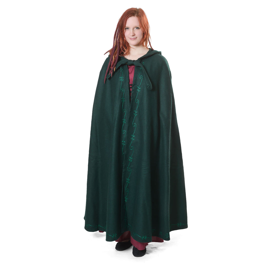 Imagen del producto Capa medieval con capucha y bordado verde