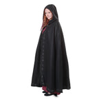 Imagen del producto Capa medieval de lana para mujer con capucha, bordado y cierre de metal negro