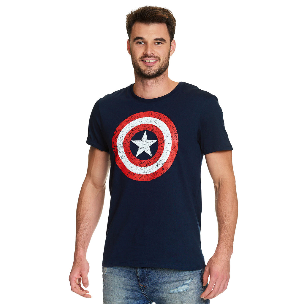 Imagen del producto Camiseta azul de Captain America - Logo de escudo envejecido