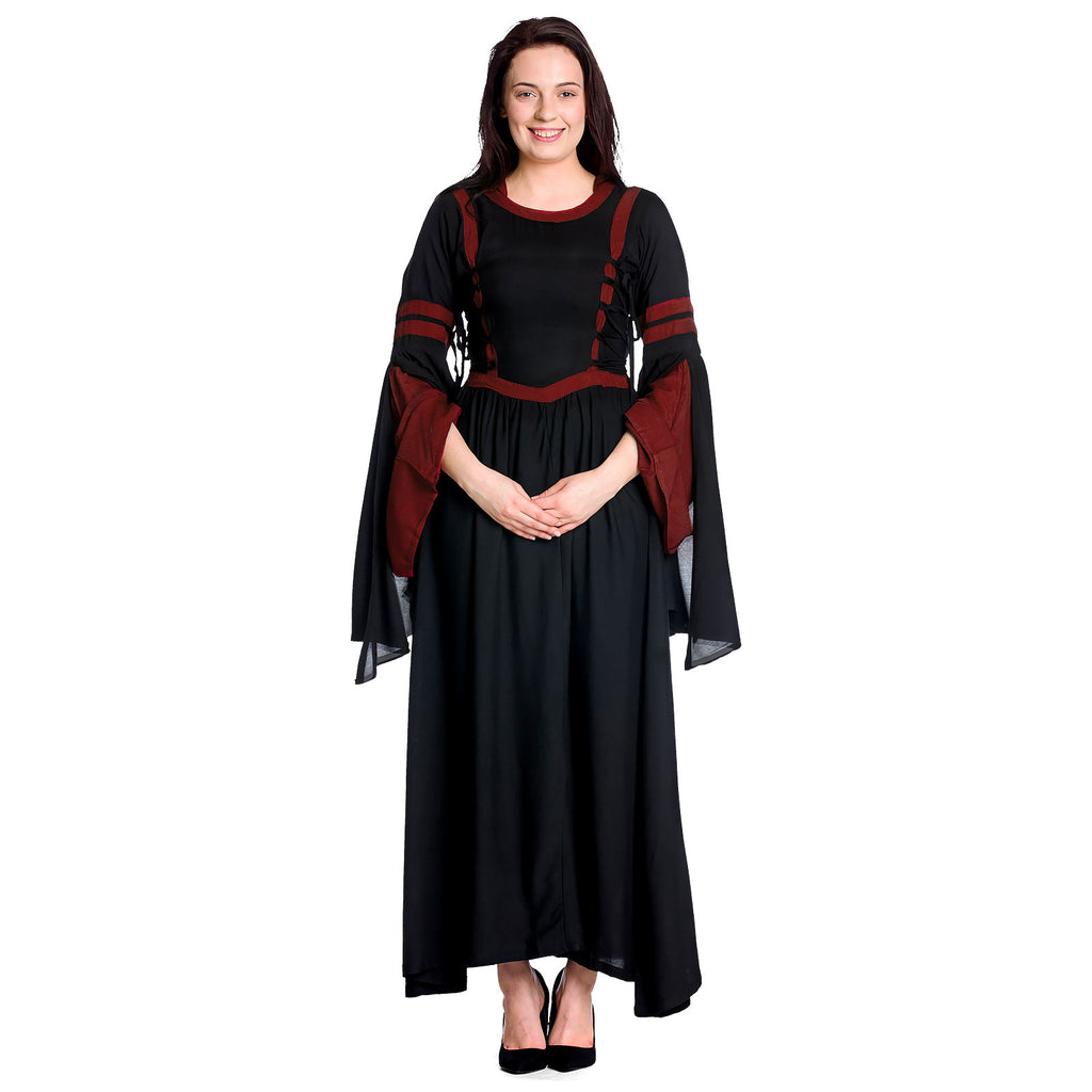 Imagen del producto Vestido medieval con capucha Isolde negro-rojo