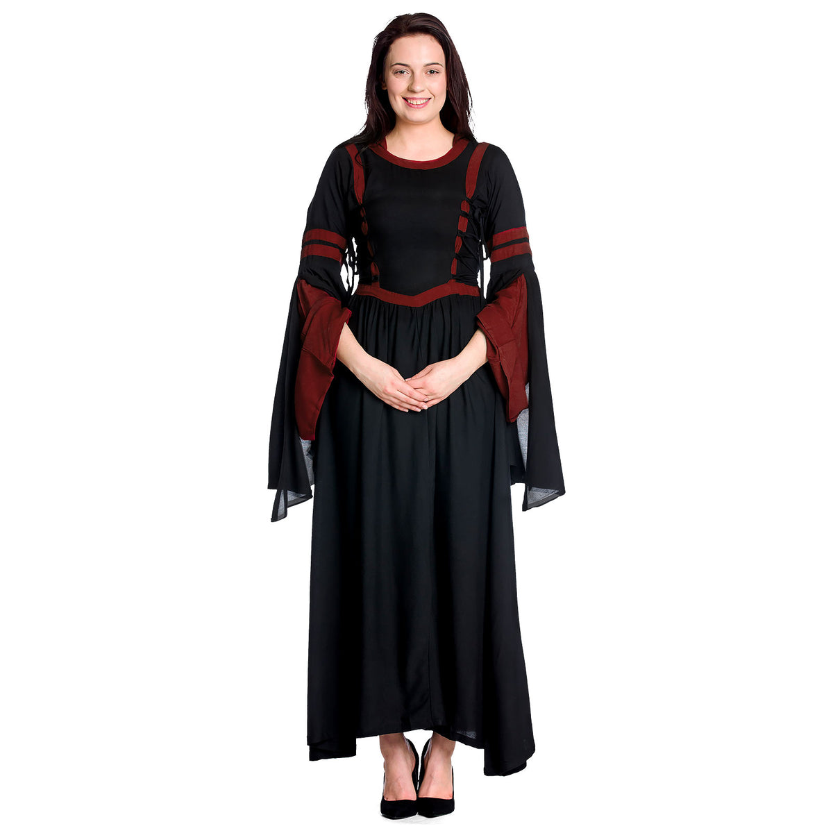Imagen del producto Vestido medieval con capucha Isolde negro-rojo