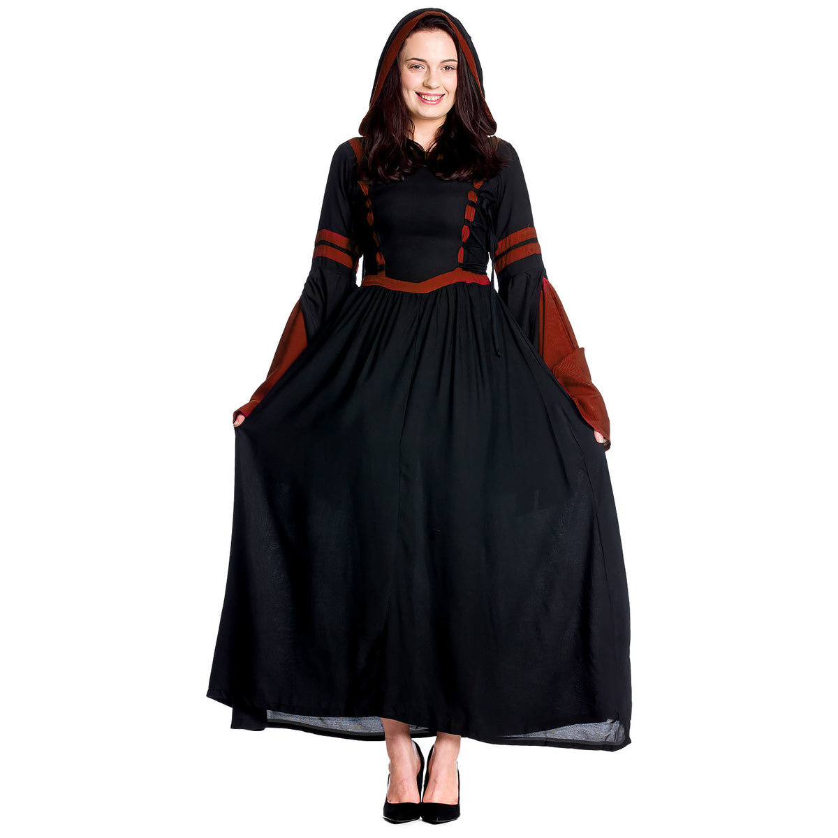 Imagen del producto Vestido medieval con capucha Isolde negro-rojo