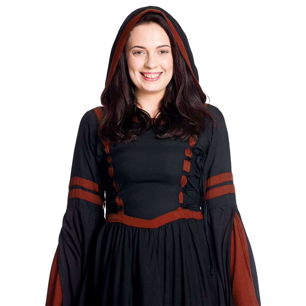 Imagen del producto Vestido medieval con capucha Isolde negro-rojo