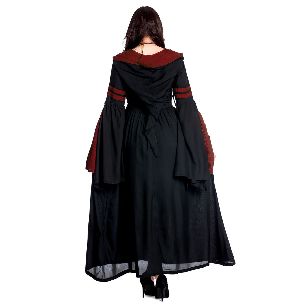 Imagen del producto Vestido medieval con capucha Isolde negro-rojo