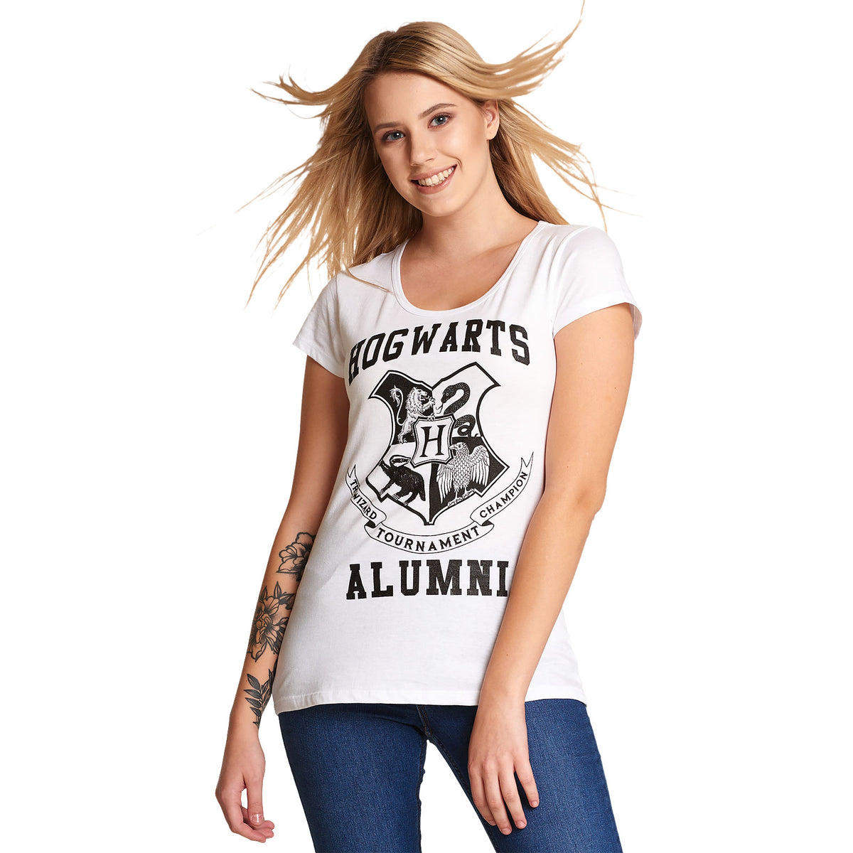 Imagen del producto Harry Potter - Camiseta de Hogwarts Alumni para mujer blanca