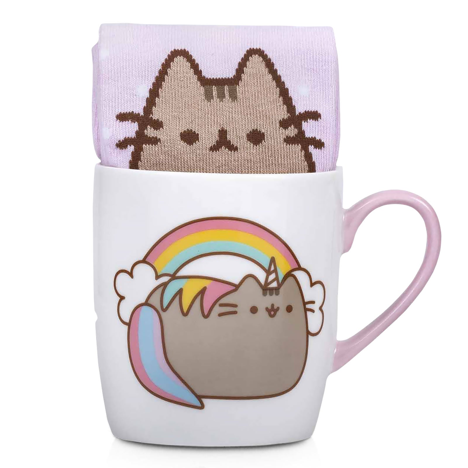 Imagen del producto Pusheen - Calcetines de arcoíris y taza