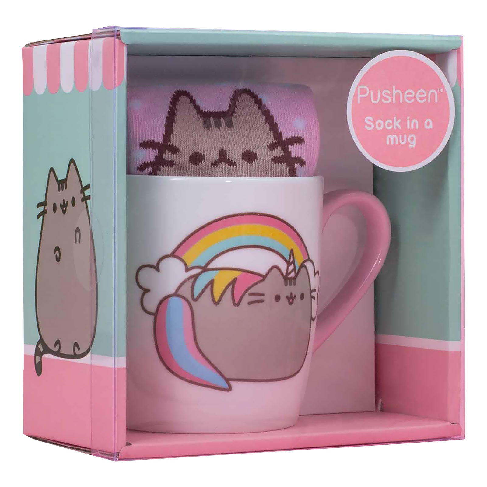 Imagen del producto Pusheen - Calcetines de arcoíris y taza