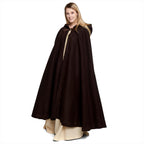 Imagen del producto Capa medieval de lana para mujer con capucha, bordado y hebilla de metal marrón