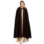 Imagen del producto Capa medieval de lana para mujer con capucha, bordado y hebilla de metal marrón
