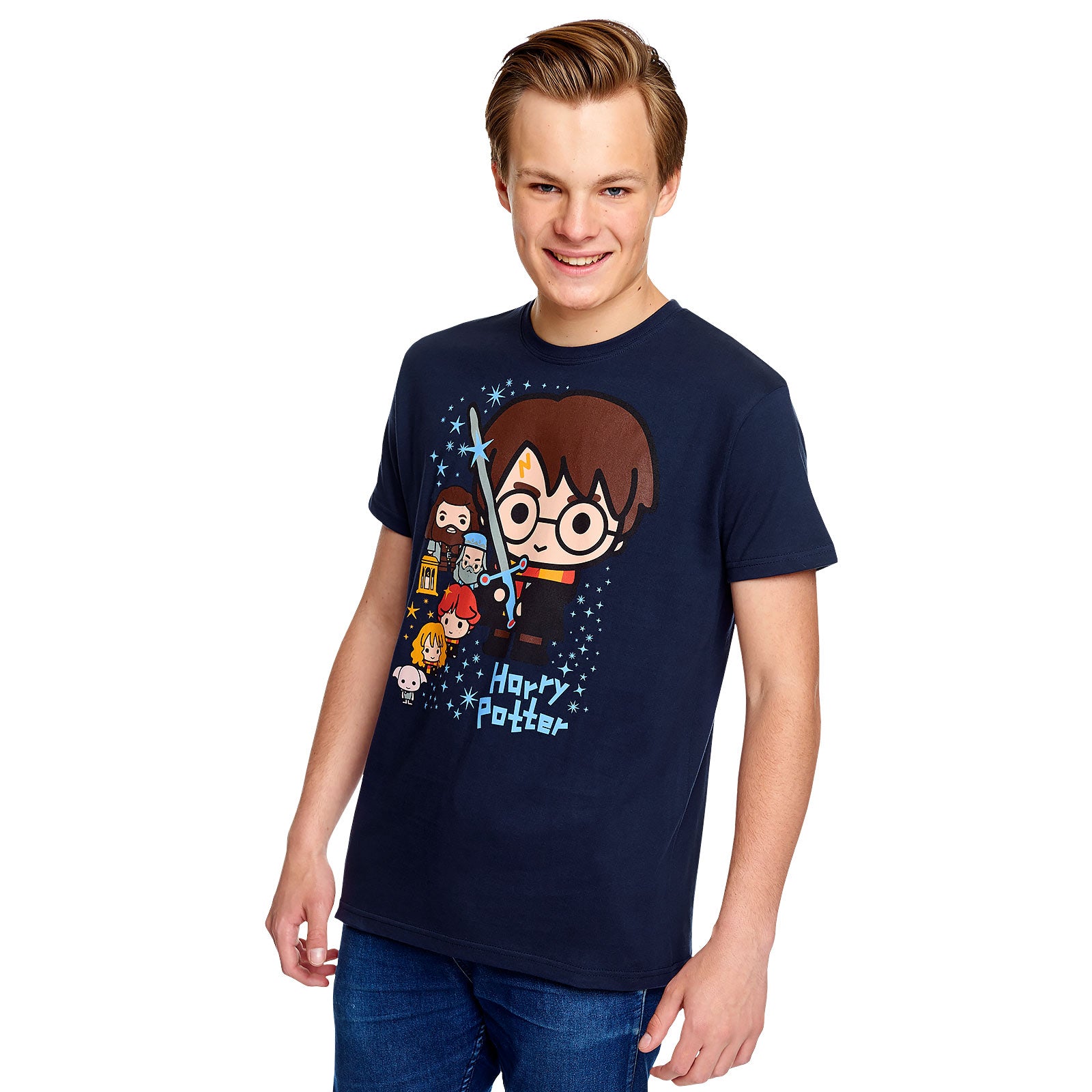 Imagen del producto Camiseta azul de Harry Potter y amigos Chibi
