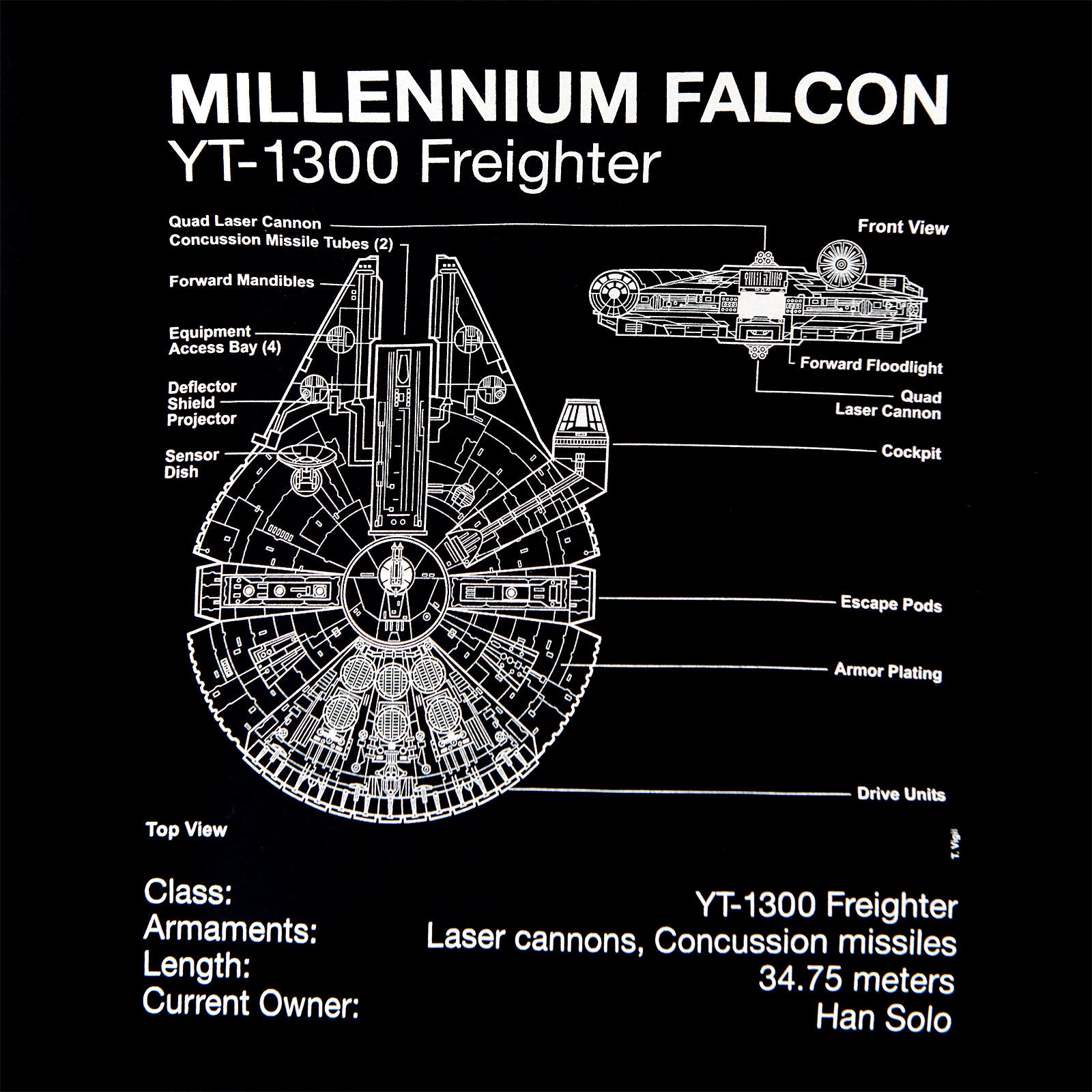 Product image Star Wars - Millennium Falcon Sketch T-Shirt Black