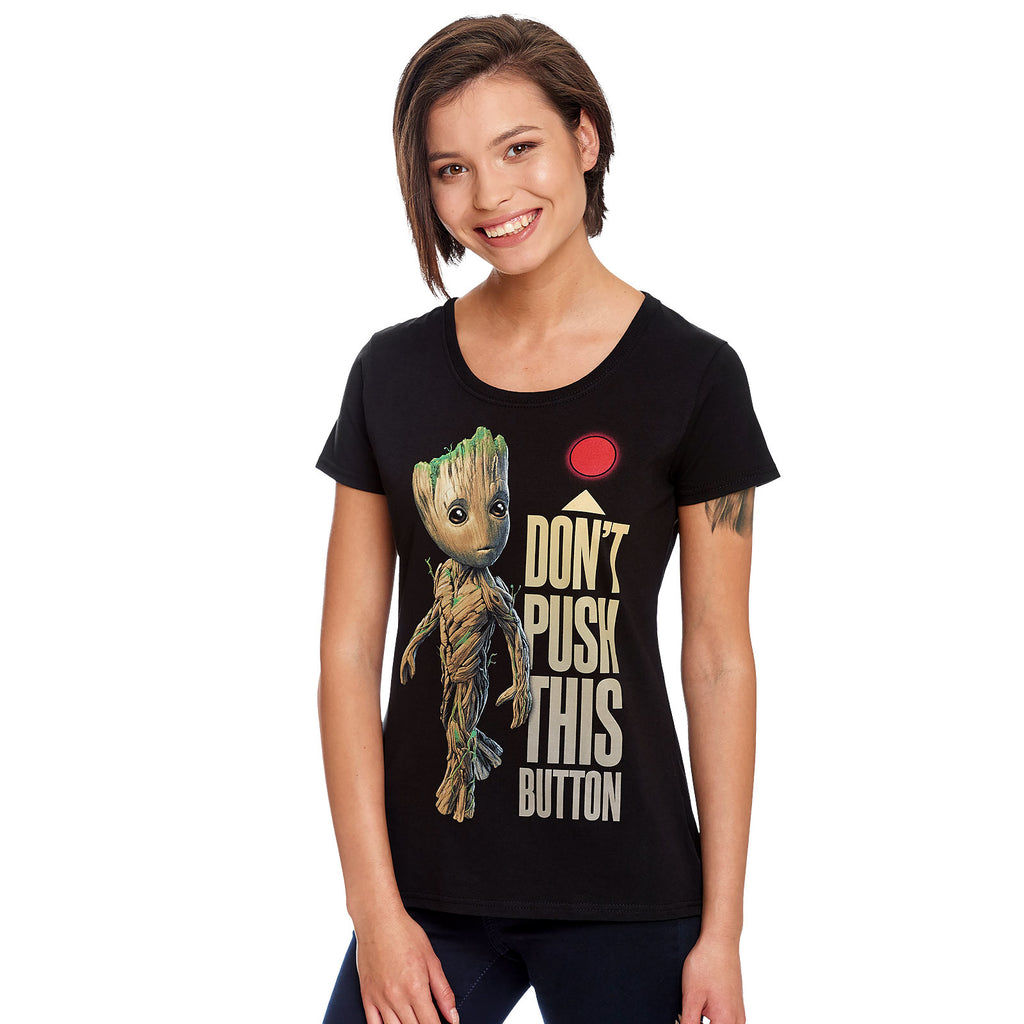 Imagen del producto Guardianes de la Galaxia - Camiseta de mujer con botón de Groot en negro