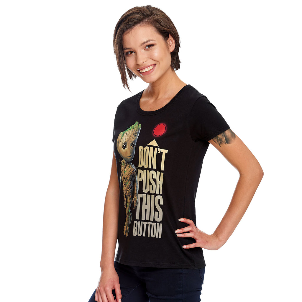 Imagen del producto Guardianes de la Galaxia - Camiseta de mujer con botón de Groot en negro