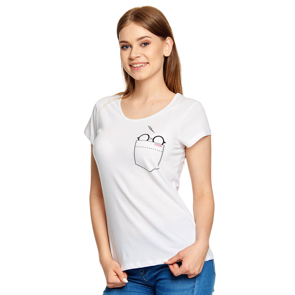 Imagen del producto Harry Potter - Camiseta de bolsillo para mujer con gafas blancas