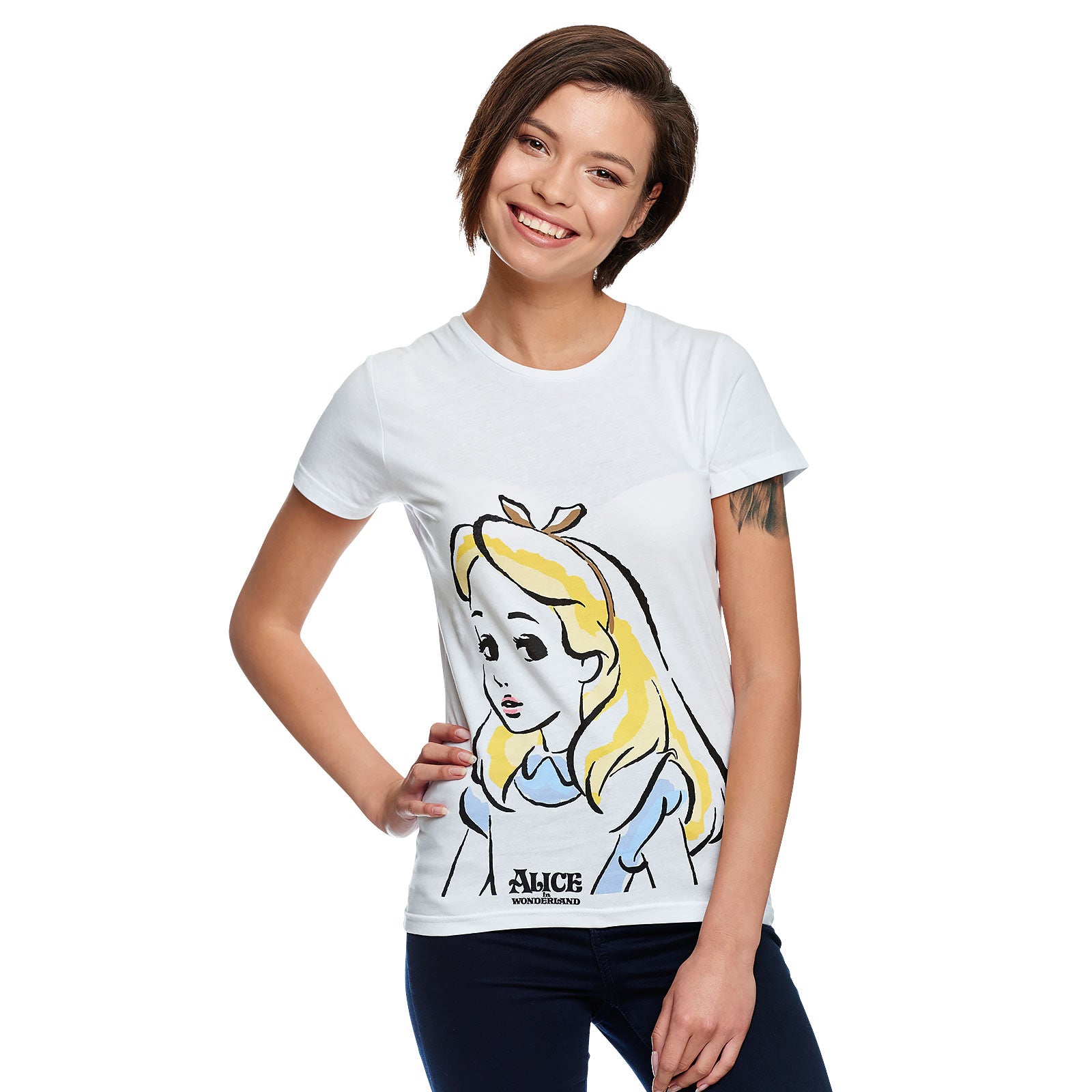 Imagen del producto Alice en el país de las maravillas - Camiseta de retrato para mujer blanca