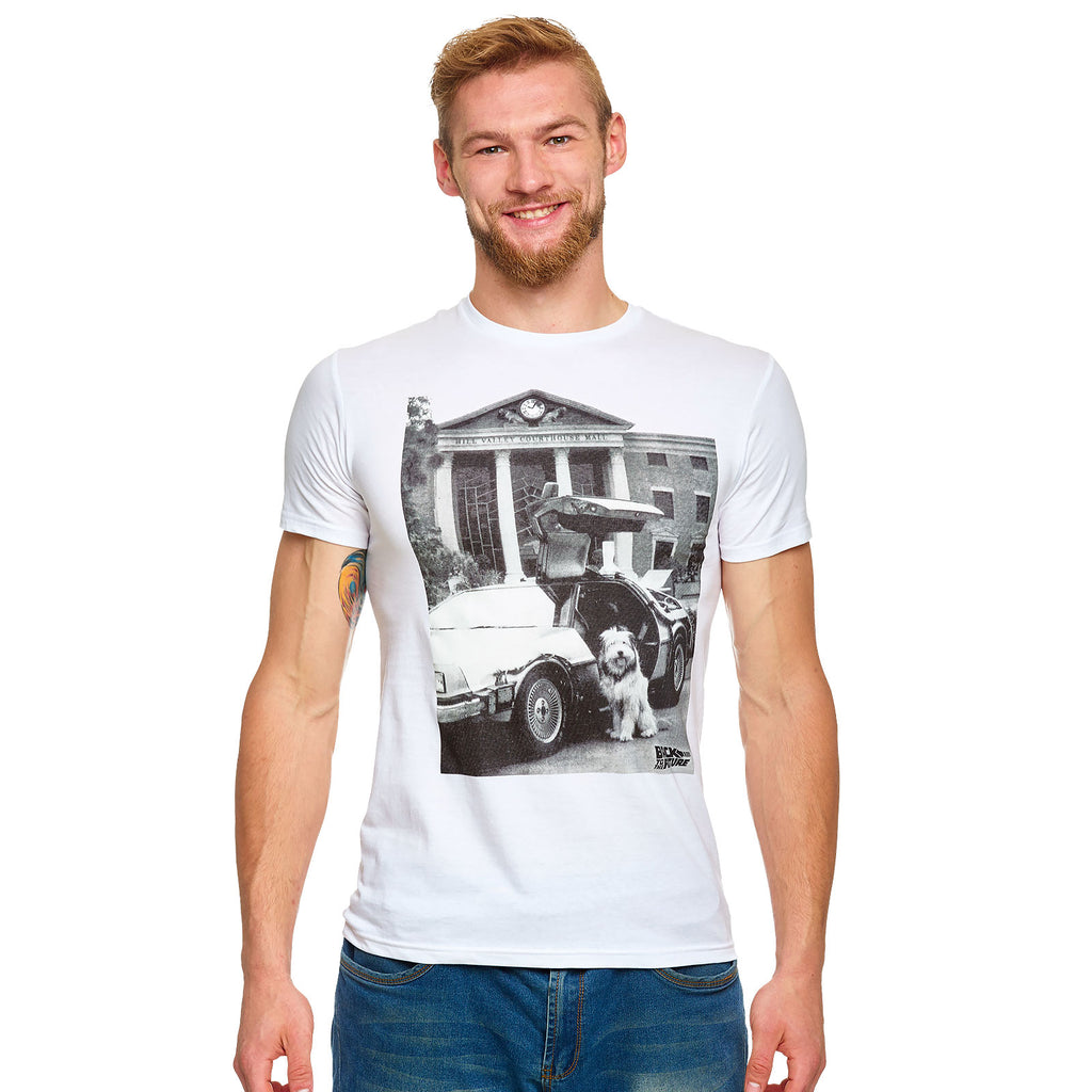 Imagen del producto Regreso al Futuro - Camiseta blanca de Einstein con DeLorean
