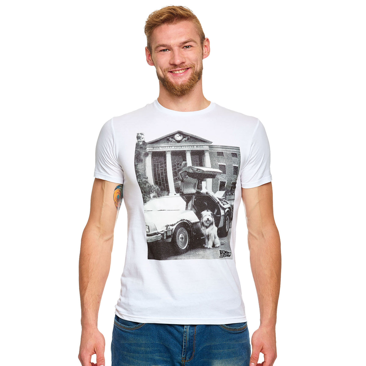 Imagen del producto Regreso al Futuro - Camiseta blanca de Einstein con DeLorean