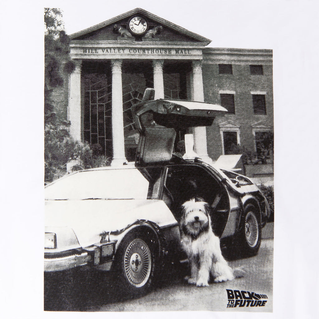 Imagen del producto Regreso al Futuro - Camiseta blanca de Einstein con DeLorean