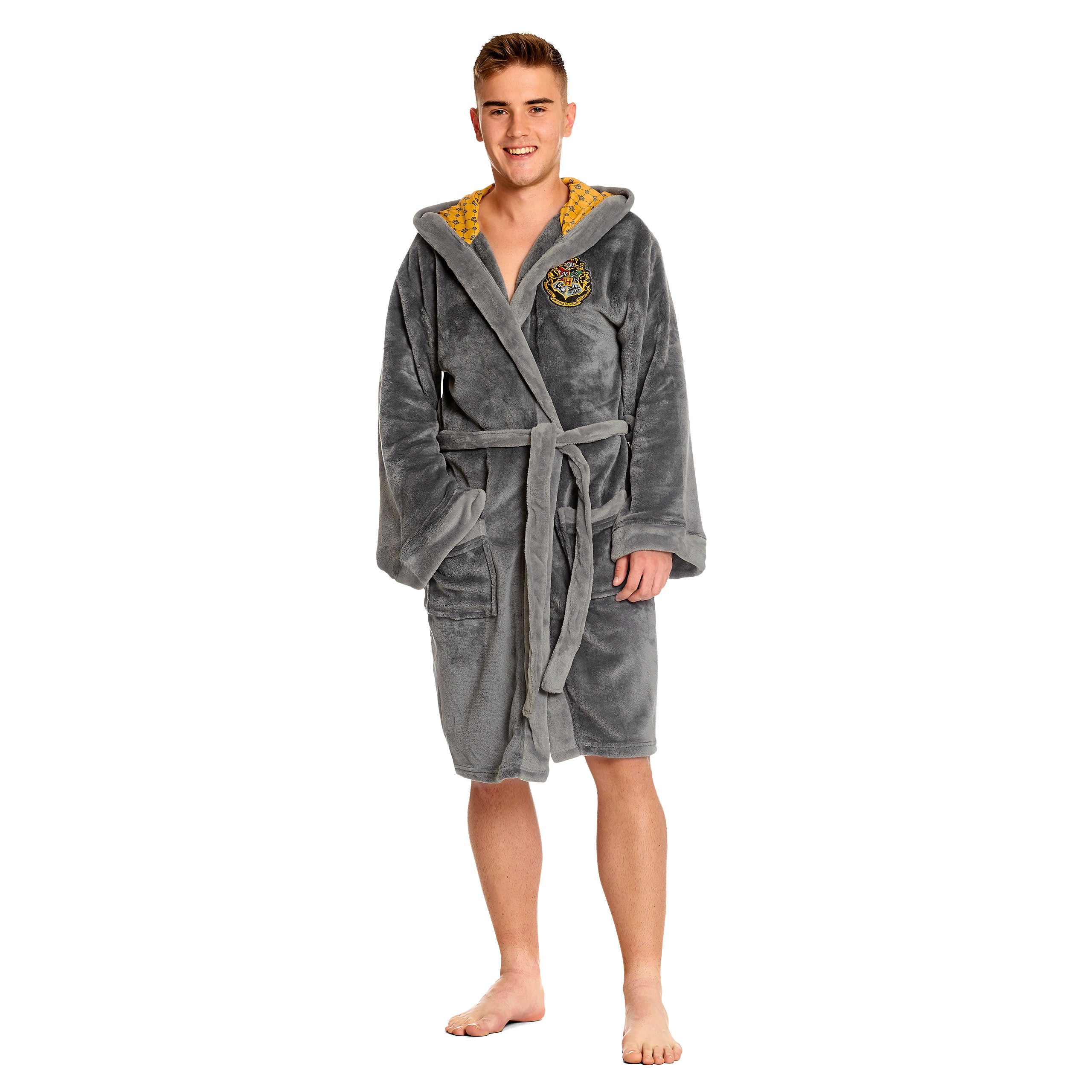 Imagen del producto Harry Potter - Bata de baño con escudo de Hufflepuff gris