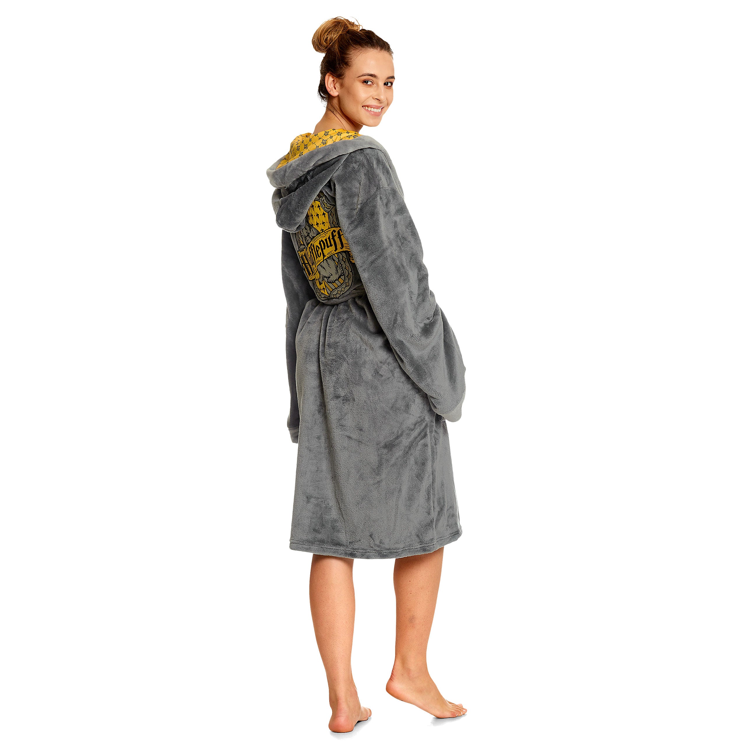Imagen del producto Harry Potter - Bata de baño con escudo de Hufflepuff gris