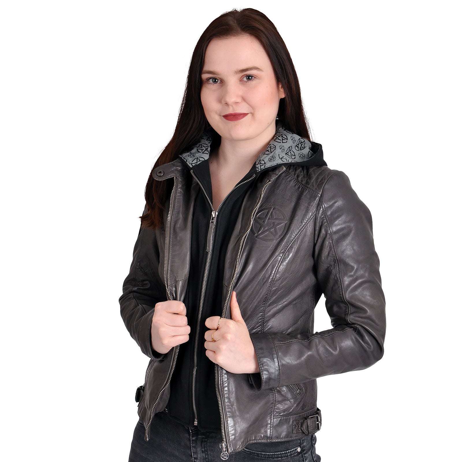 Imagen del producto Supernatural - Chaqueta de cuero para mujer con símbolo de anti posesión