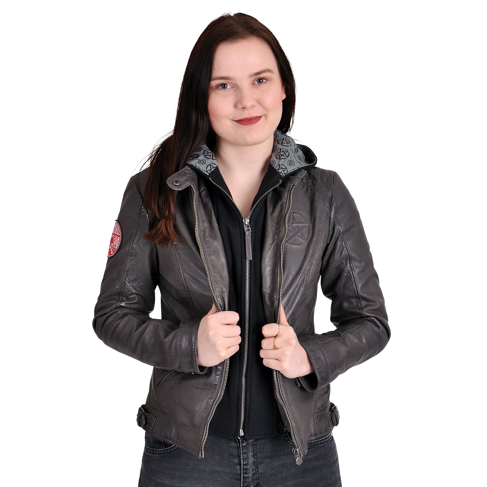 Imagen del producto Supernatural - Chaqueta de cuero para mujer con símbolo de anti posesión