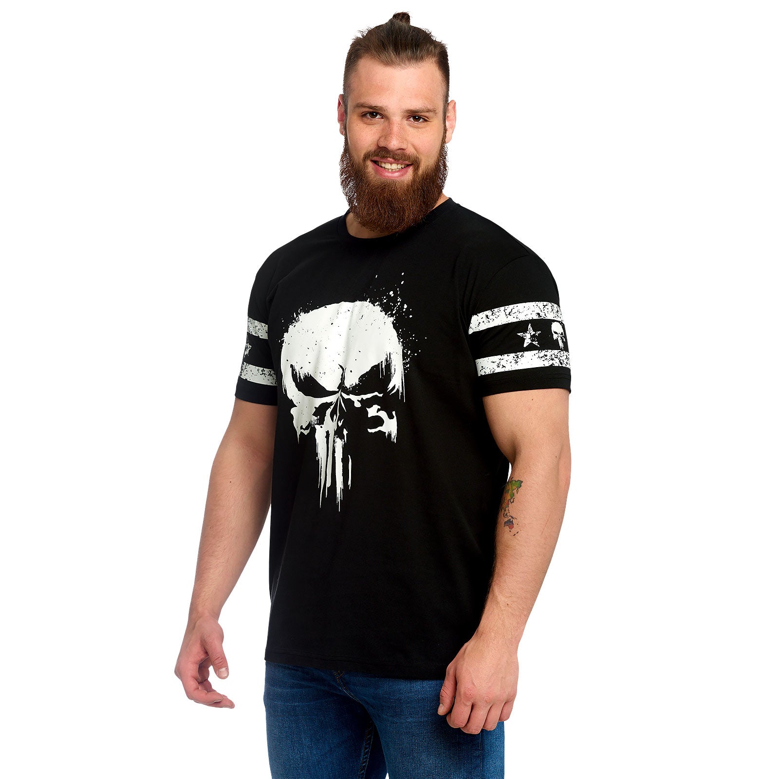 Imagen del producto Punisher - Camiseta con logo de calavera y estampado en la manga negra
