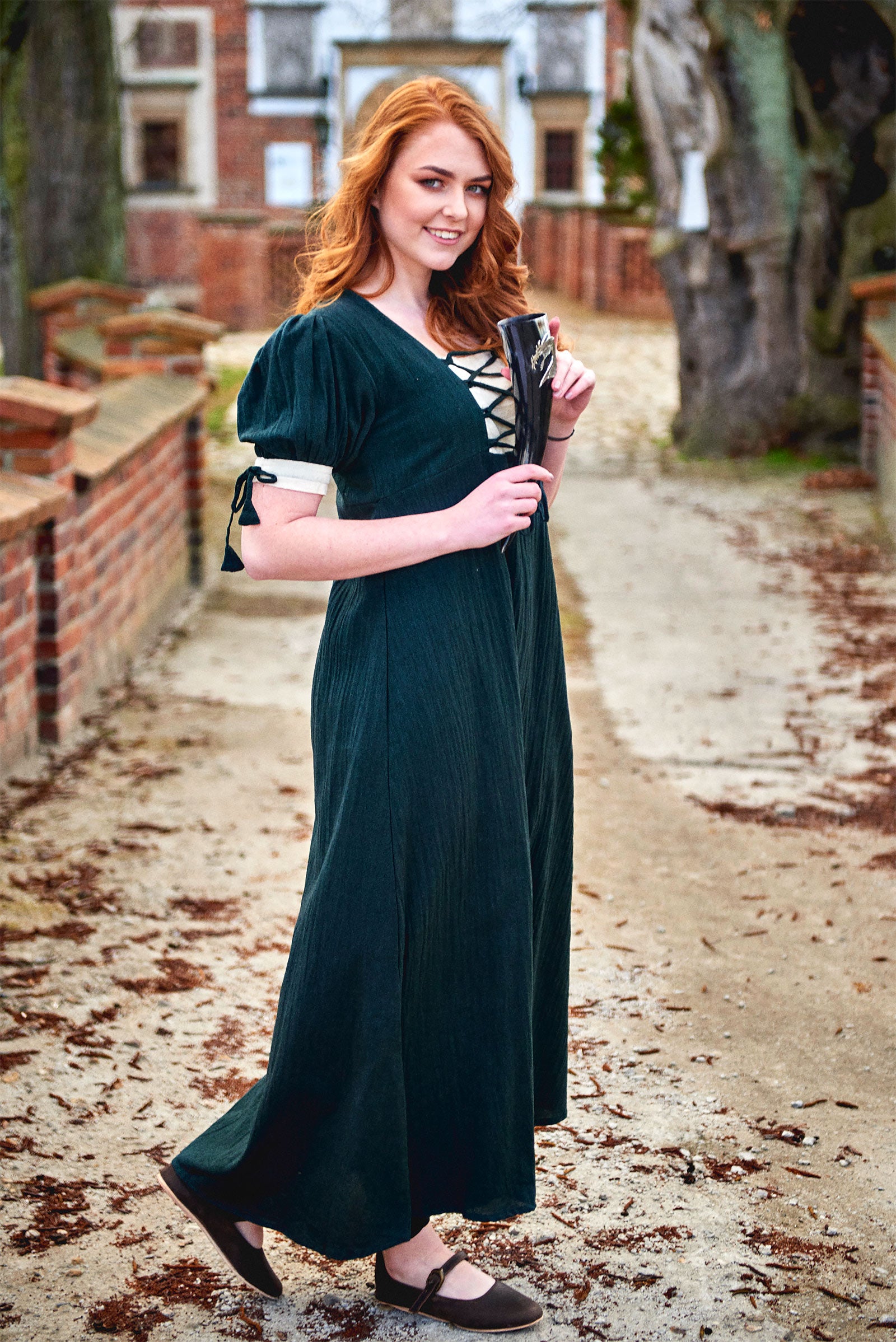 Imagen del producto Vestido de verano medieval Lysa verde-beige