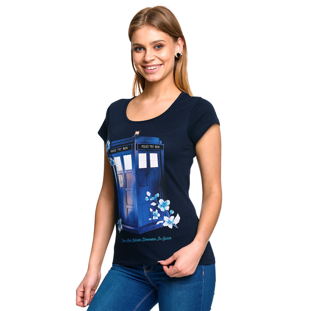 Imagen del producto Doctor Who - Camiseta floral Tardis para mujer azul